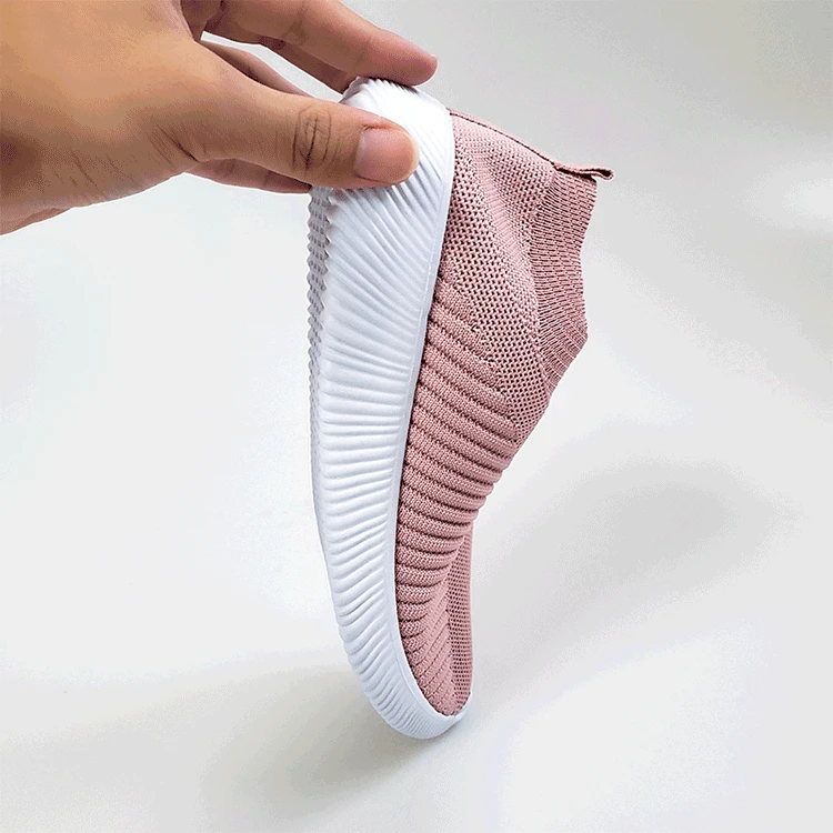 

Sneaksrs women shoes 2021 fashion knitting breathable walking shoes slip on flat shoes comfortable casual shoes woman plus size