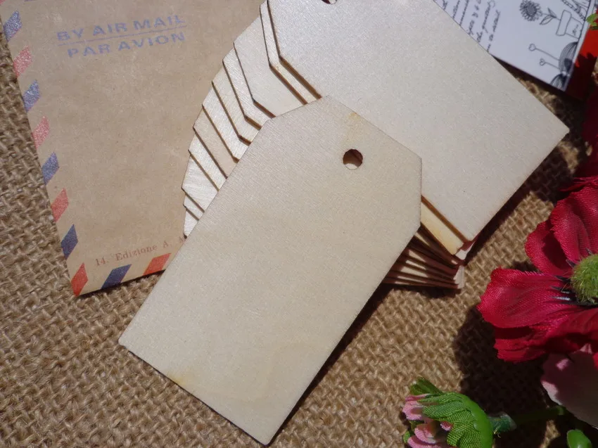 50 шт. 3,4x6,9 см DIY деревянная Подарочная бирка для вечеринки, дня рождения, свадьбы, подарочная бирка для сообщений, бирка для рукоделия с пеньковой веревкой