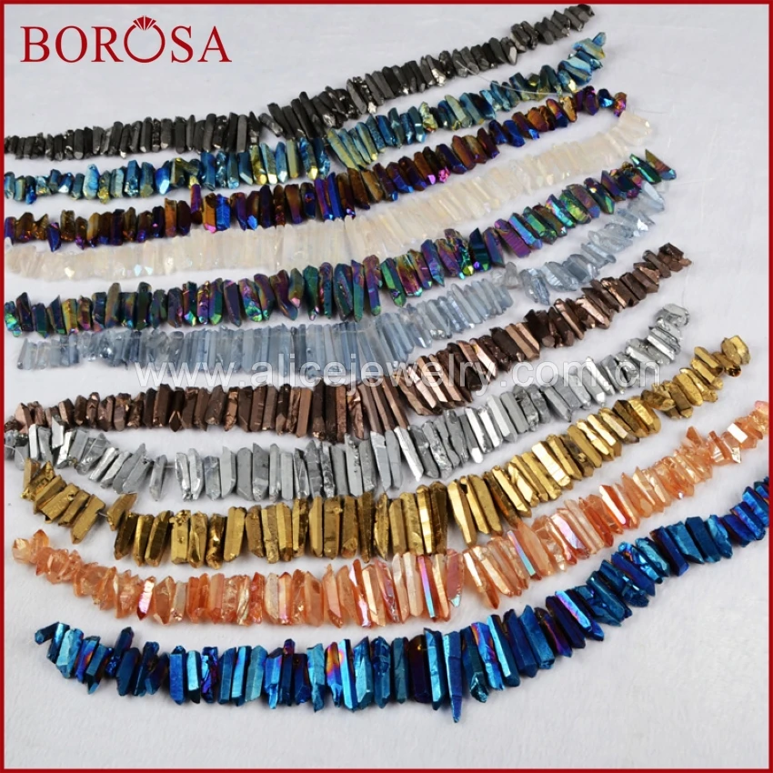 BOROSA 5Strands Rainbow Cluster Aura Titanium Quartz Crystal Point Pendant Beads Angel Crystal Titanium Quartz Jewelry G0100