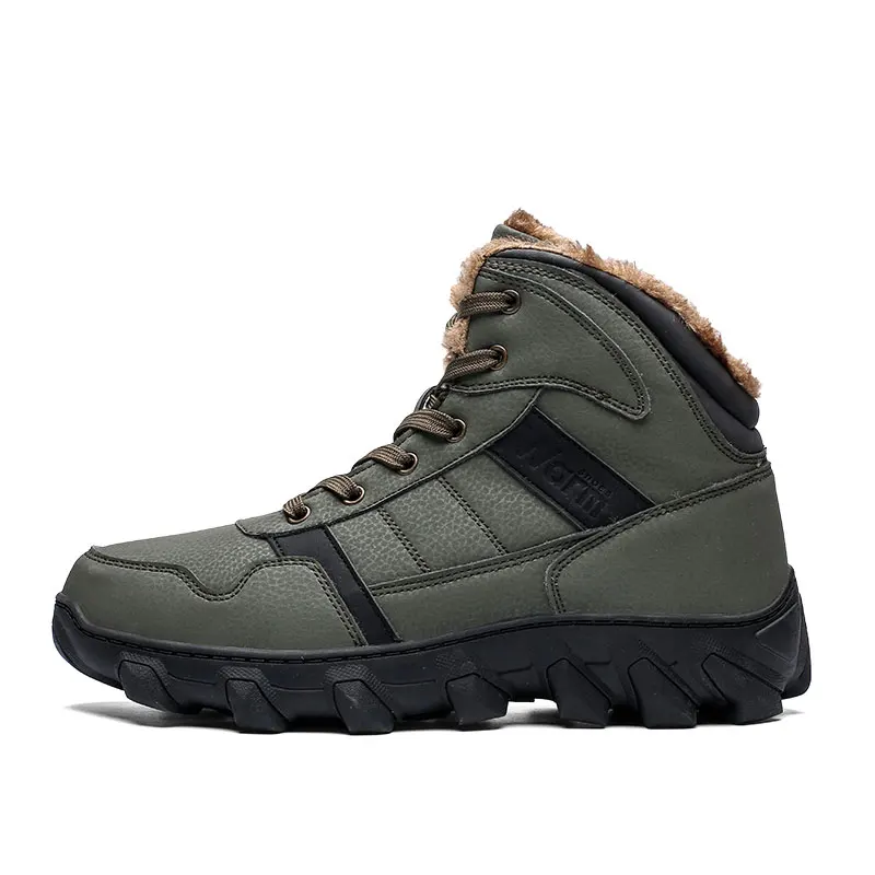 GREEN Botas hombre; Лидер продаж года; мужские ботинки; зимняя обувь с мехом; Мужская плюшевая теплая нескользящая обувь; большие размеры 39-46; высокое качество; скидка - Цвет: GREEN
