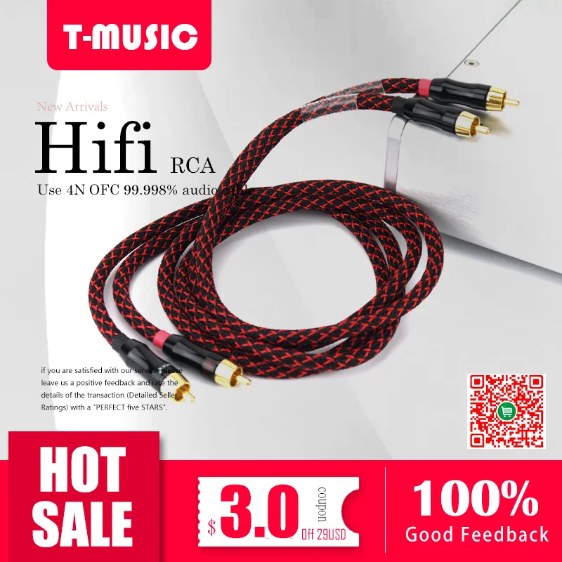 70% скидка 1 пара высококачественный мужской и 4N OFC RCA кабель Hi-Fi аудио кабель/0 5 м |
