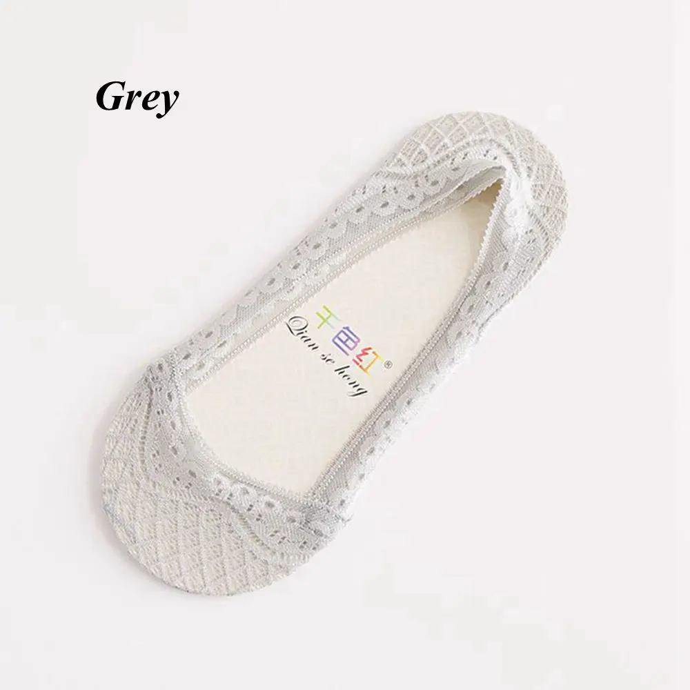 Grey 1 пара, модные женские носки с невидимой подкладкой, хлопковое кружево, цветок, короткие носки, летние носки-башмачки, тапочки, новое поступление - Цвет: Grey