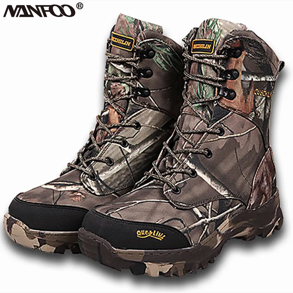 Quality Hunting Fishing Boots Anti Slip Waterproof Solider Boots Bionic Camouflage Outdoor Climbing Hiking Shoes Fleece Warming