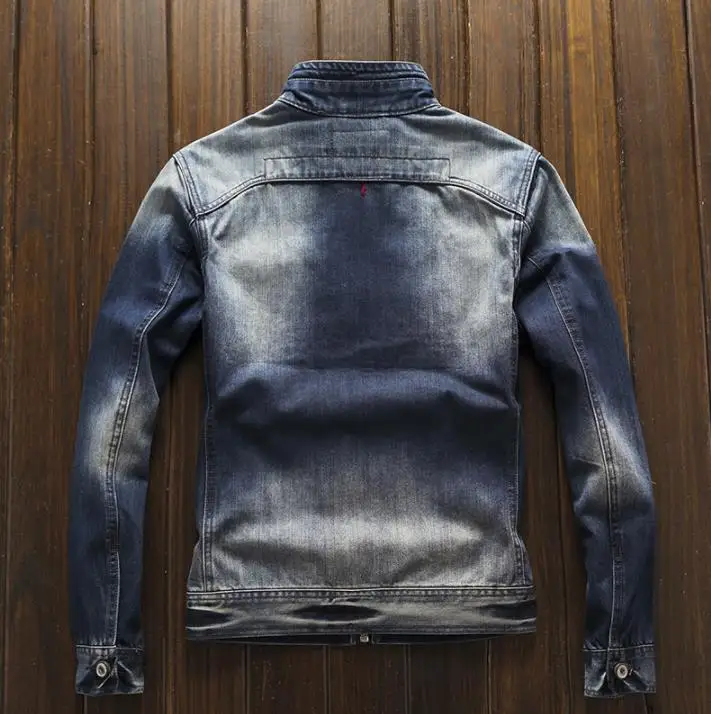 Для мужчин's джинсовые куртки Slim Fit Настоящее байкерское пальто Винтаж молния Стенд воротник мото куртки Прямая