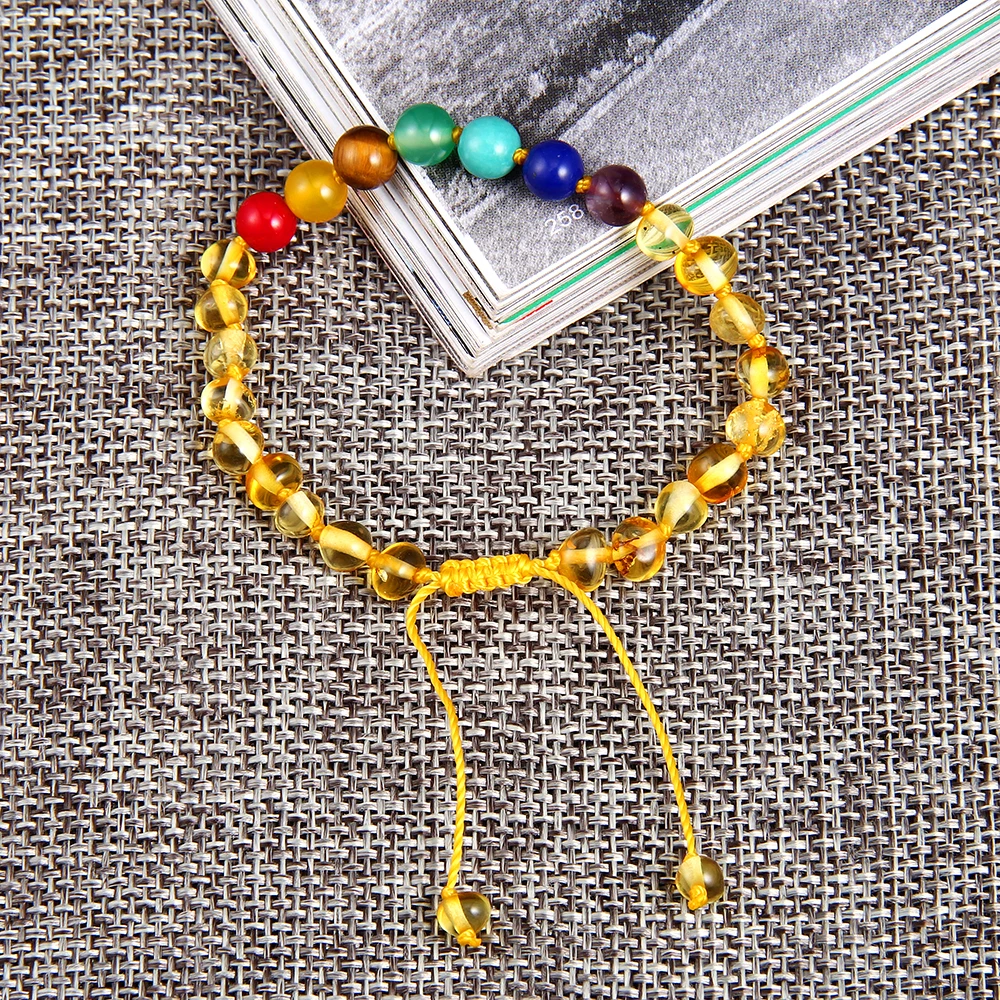 Браслет из чакры HAOHUPO для женщин ручная работа с янтарем|Гибкие и жесткие