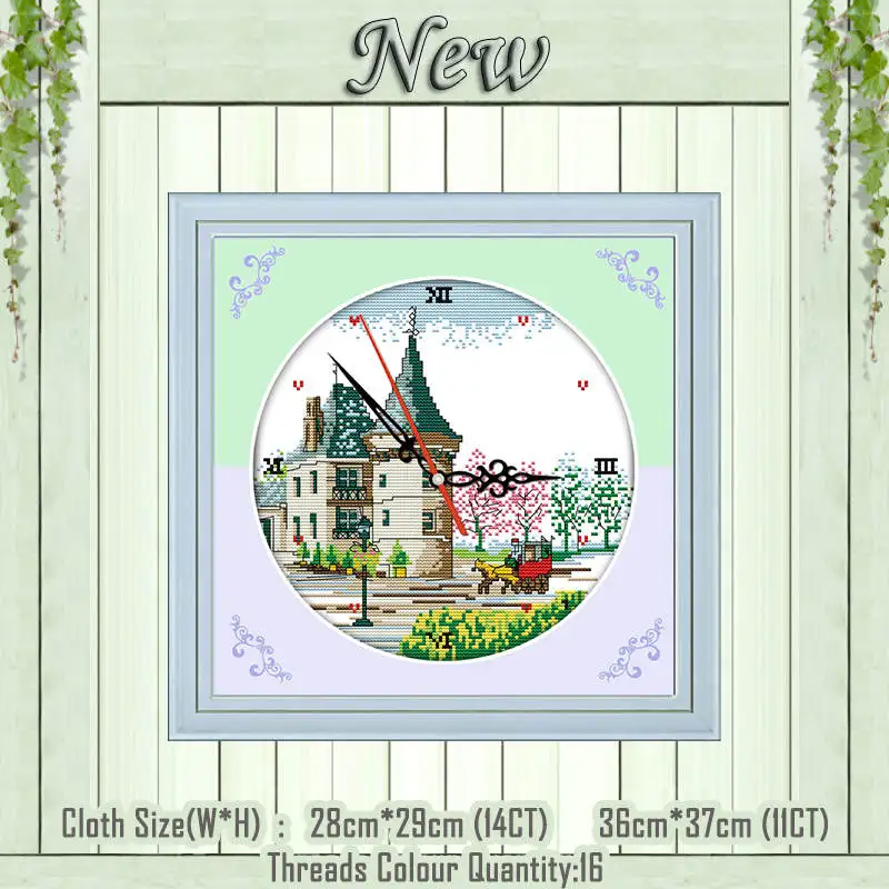 Castle carriage Циферблат часы лицо цветок дерево декор живопись 11CT Счетный принт на холсте DMC наборы для вышивки крестом 14CT Набор для рукоделия вышивка - Цвет: Castle carriage