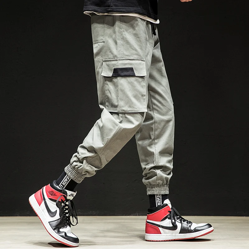 Брюки карго в стиле хип хоп с карманами мешковатые для бега повседневные уличные