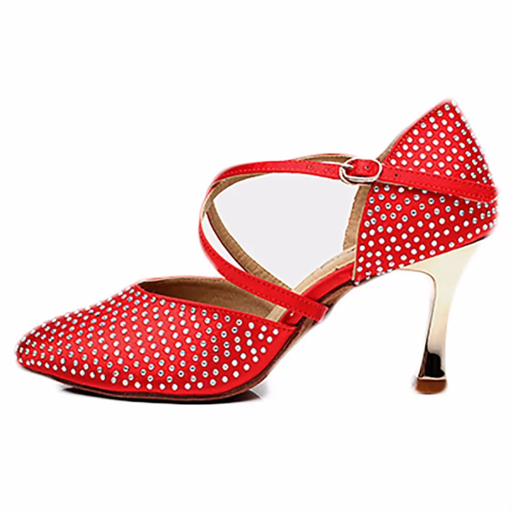 Дамы Туфли для латинских танцев 7 см каблуке со стразами мягкая подошва Атлас