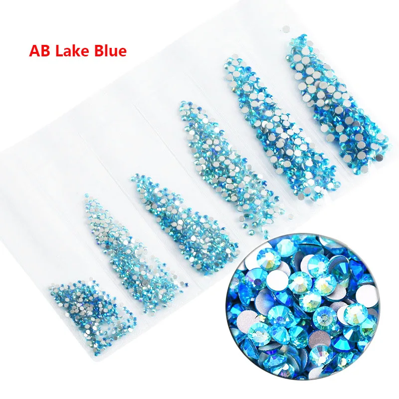 ab lake blue Цвет, ss4-ss12, 1700 шт, супер блестящий, плоский с одной стороны, многоцветные Стразы, стразы сваровского цвета, кристаллы для ногтей, украшения для ногтей - Цвет: ab lake blue