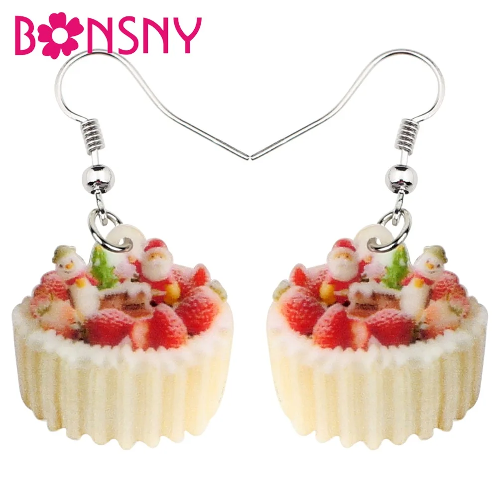 Bonsny акриловые милые рождественские Санта-Клаус торт-снеговик серьги-подвески в