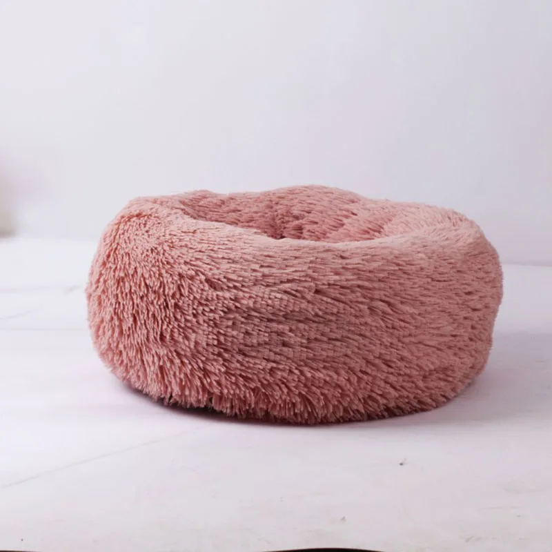 Leather Pink Супер мягкая круглая кровать для собаки моющаяся теплая собачья Конура длинные плюшевые домашние хлопчатобумажные коврики диван для чихуахуа - Цвет: Leather Pink