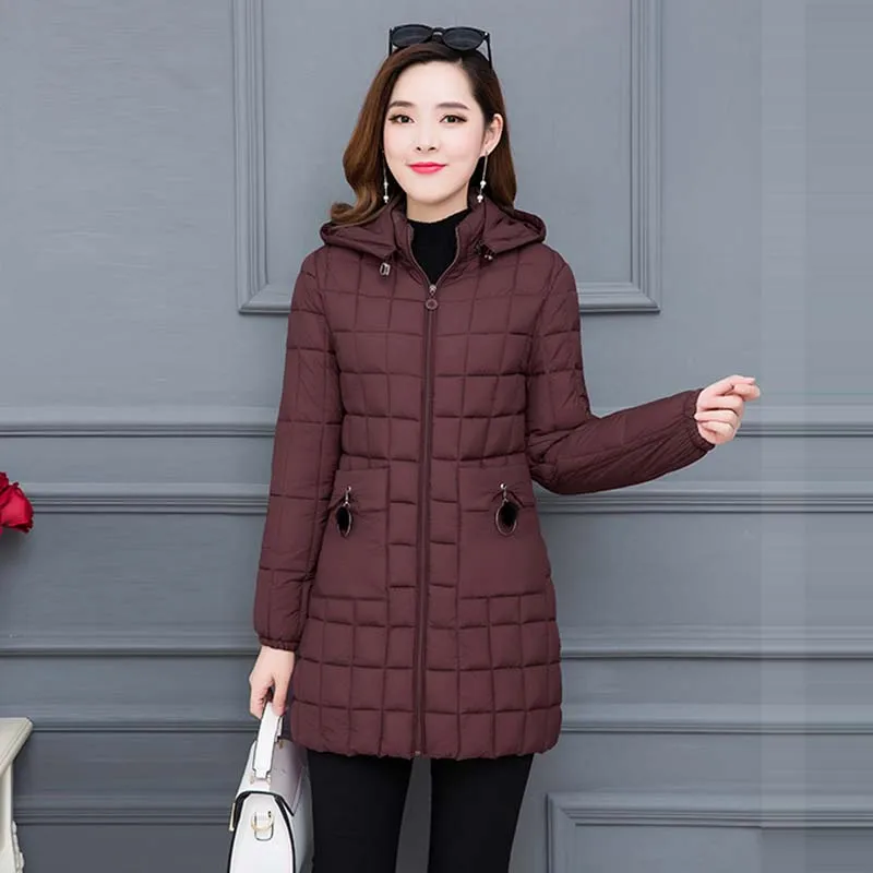 Теплая парка с капюшоном Женская куртка длинным рукавом пуховое хлопковое