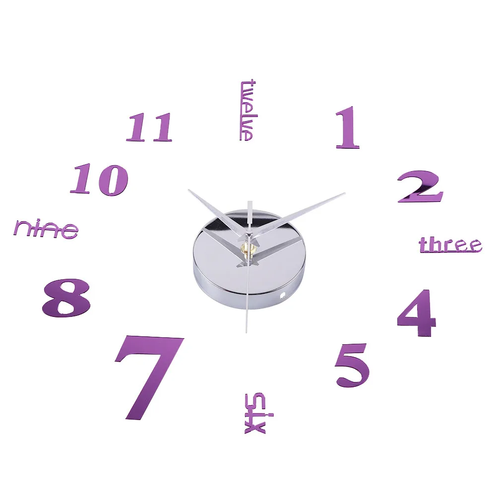 Purple Новое украшение для дома большие зеркальные настенные часы современный дизайн 3D DIY большие декоративные настенные часы настенные уникальный подарок - Цвет: Purple