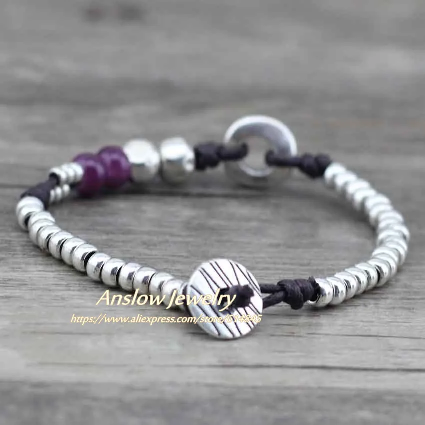 purple Anslow, дизайн, ручная работа, сделай сам, старинные серебряные бусы, лучший друг, дружба, веревочный браслет для женщин, ювелирные изделия LOW0456LB - Окраска металла: purple