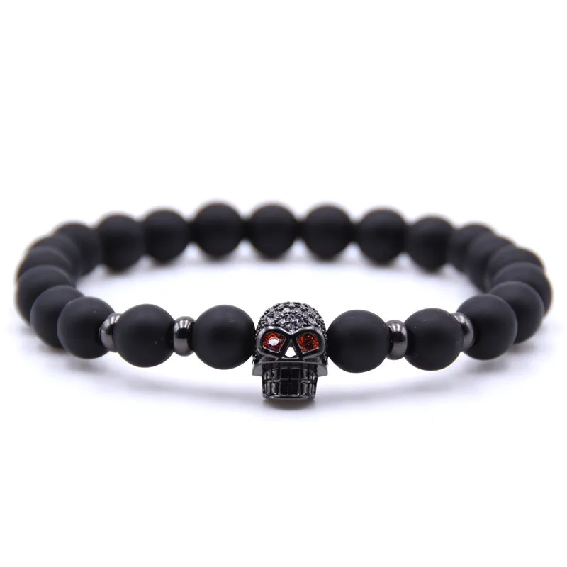 see picture Натуральный камень браслет Pulseira для мужчин Micro Pave CZ Череп талисманы браслеты для женщин Best друг ювелирные подарки Викинг Bijoux лидер - Окраска металла: see picture