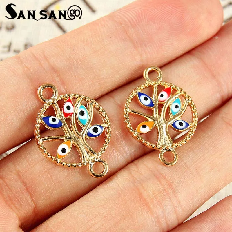 

10pcs Gold colour Round Life Tree Colorful Eyes Connector Charms For Bracelet Necklace Connection Jewelry Making DIY Accessories