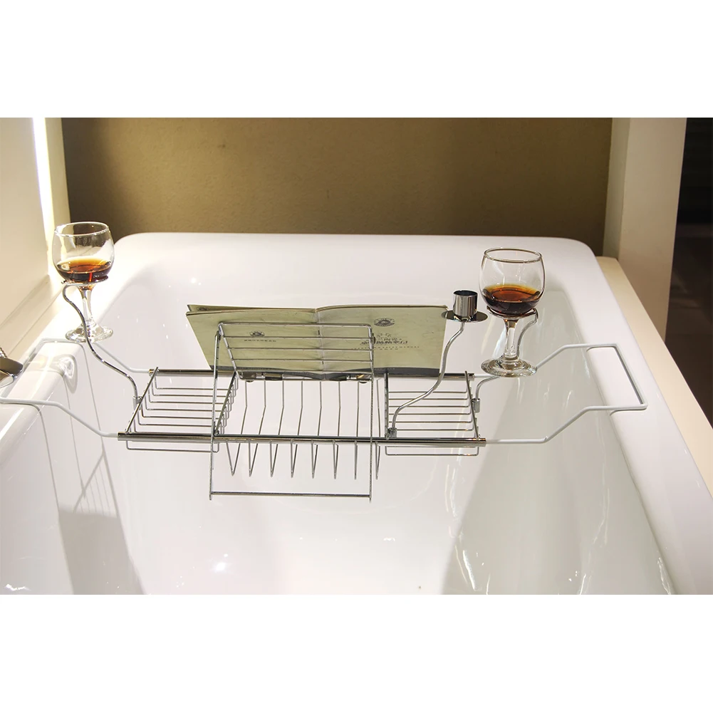 Smooth Metal Durable Bathtub Rack Extendable Home Adjustable Multifunction Removable Wine Glass Holder Easy Install Convenience |