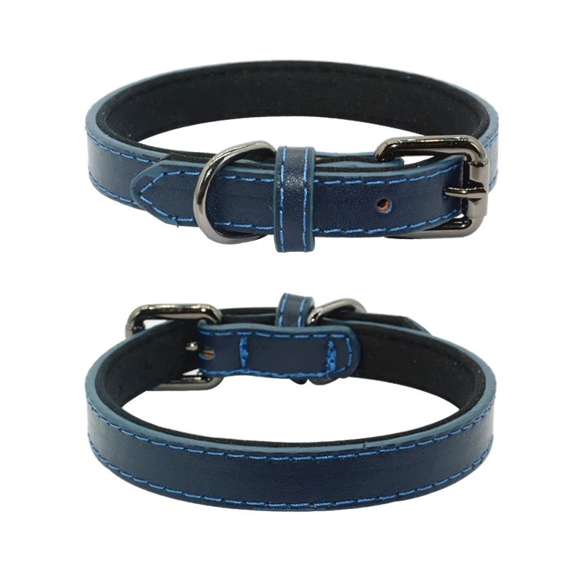 Dark Blue Однотонный мягкий ошейник из натуральной кожи для домашних животных, мягкая ткань для дайвинга, для щенков, кошек, собак, ошейник для маленьких, средних и больших собак - Цвет: Dark Blue