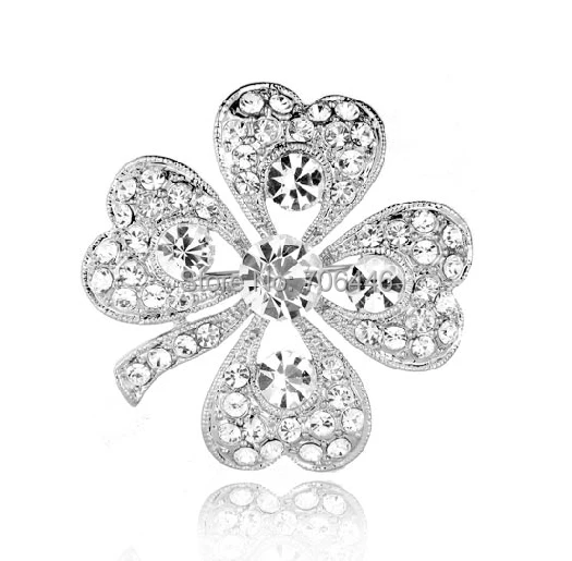 1 4 &quotпосеребренные Австрийские кристаллы бриллиант четыре листа брошь в форме