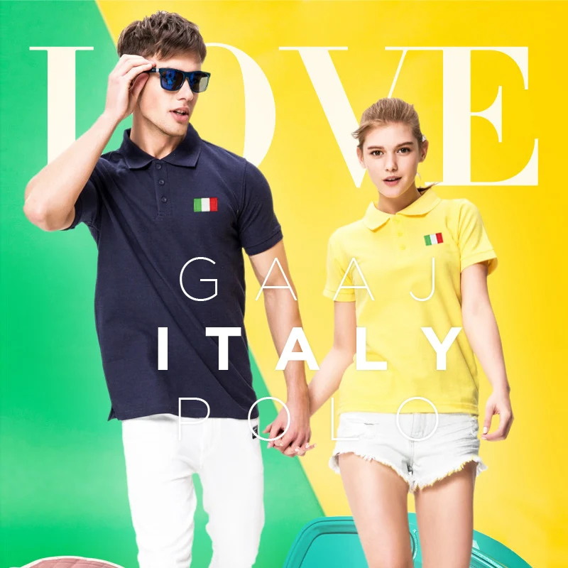2021 GAAJ 100% Cotton Men Polo Embroidery Italy Flag Women Business Casual Lapel Polos Short Sleeve Famous Brand Mens Shirt | Мужская