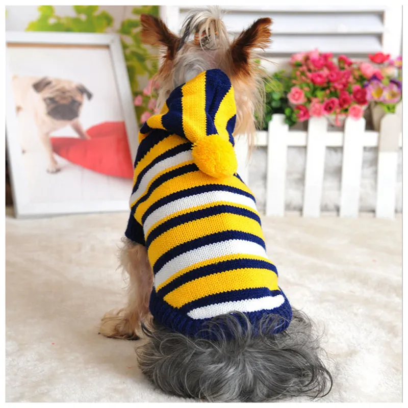 Толстовка в полоску с капюшоном для домашних питомцев и собак свитер щенков