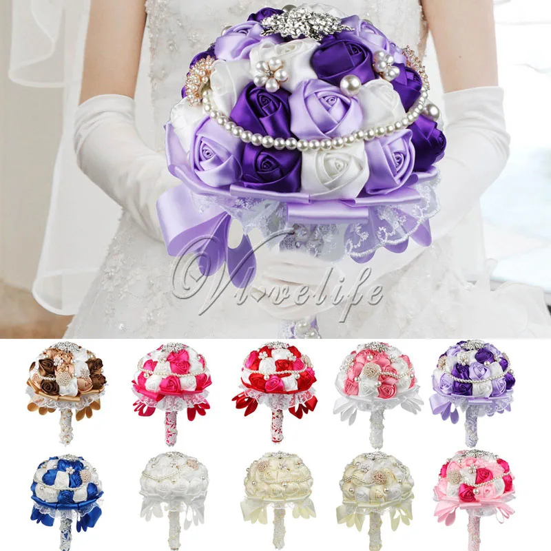 Великолепный свадебный букет для невесты Шелковый цветочный с жемчугом
