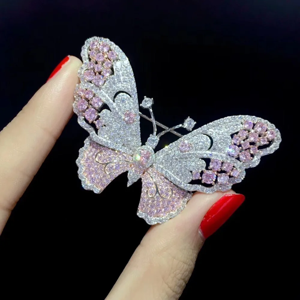 Женская Брошь бабочка с кубическим цирконием ювелирное изделие из стерлингового