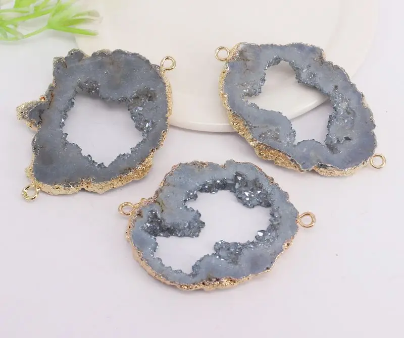 Light Blue color 5 шт. модные золотистые металлические черные цвета титановый кварц Geode коннектор драгоценных камней бусины для изготовления ювелирных изделий - Цвет: Light Blue color