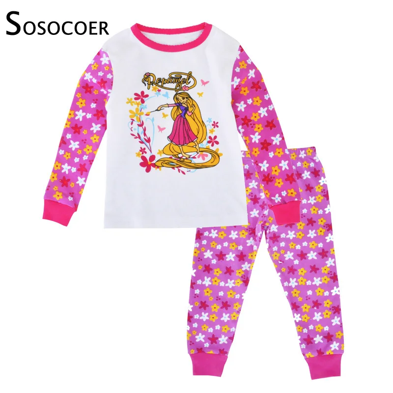 

Пижамный комплект SOSOCOER для девочек, Топ с длинным рукавом и штаны, мультяшный принт принцессы, комплект одежды для маленьких девочек из 2 пре...