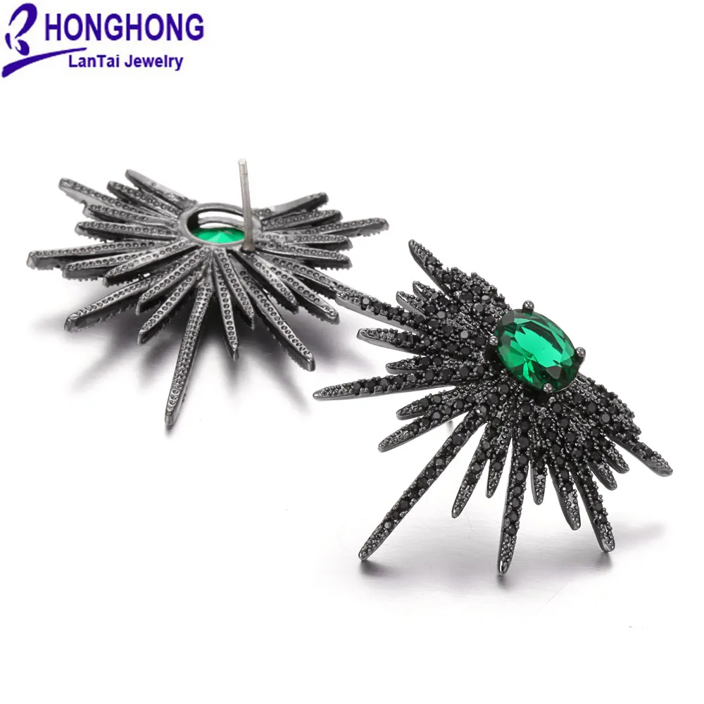 HONGHONG 2018 популярный стиль чёрные серьги-гвоздики с наноцирконом
