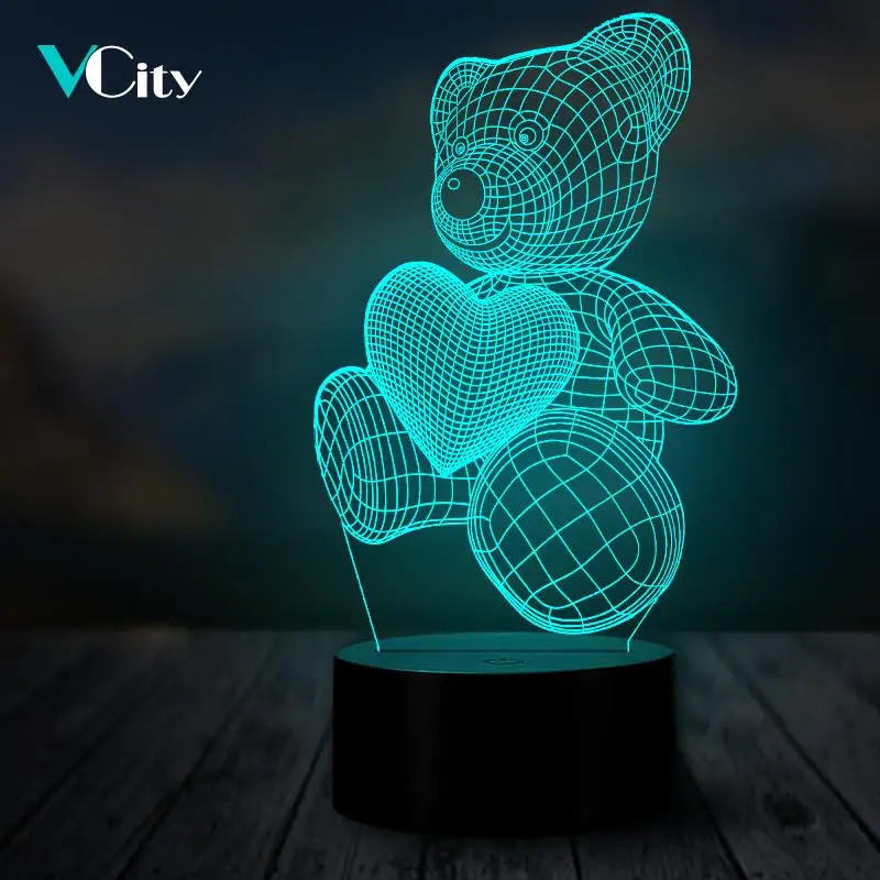 Vcity с персонажами из мультфильмов рисунком Мишки и сердца 3D Ночной светильник ing