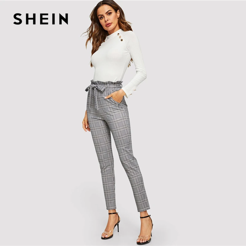SHEIN Широкие Брюки С Эластичной Талией Женские Весенние Серые Элегантные Брюки С Высокой Талией И Поясом