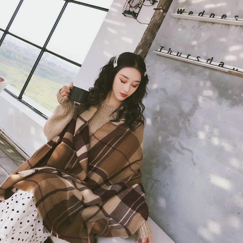 Новый удобный толстый мягкий клетчатый большой женский шарф теплый парный