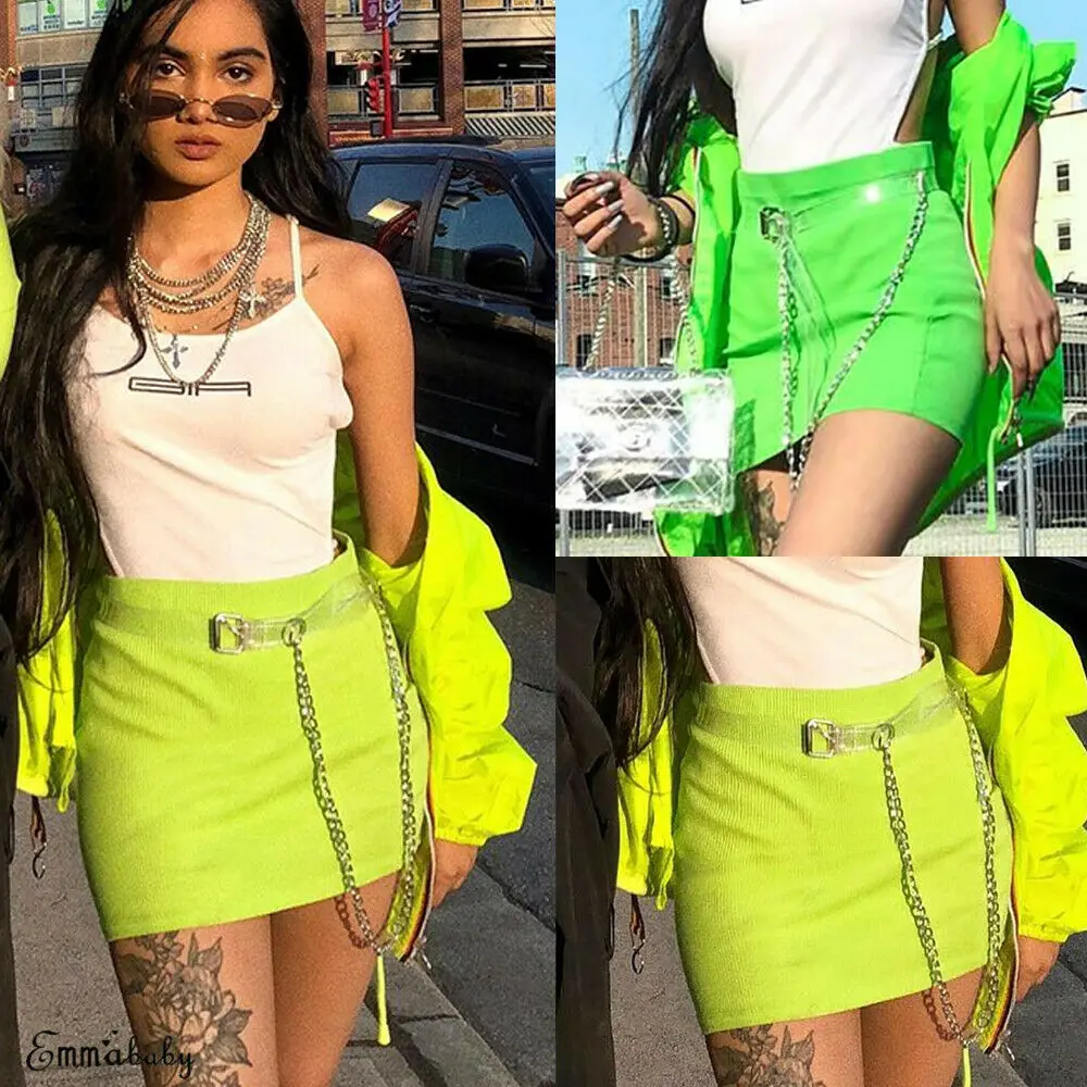 Женская мини-юбка в стиле панк с высокой талией облегающая однотонная