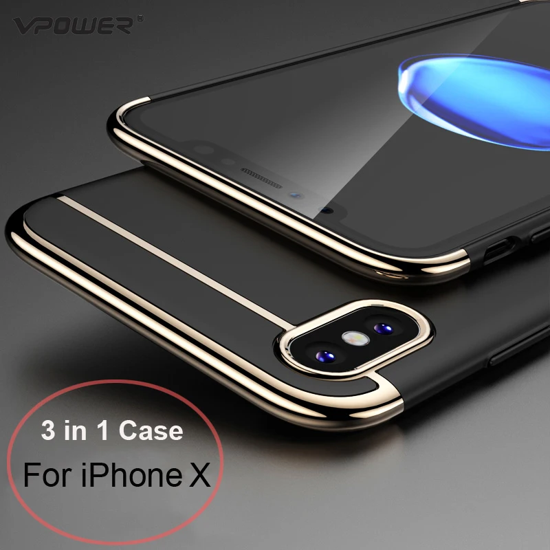 Ультратонкий чехол Vpower 3 в 1 для iPhone X Роскошный ПК чехол-накладка с твердым