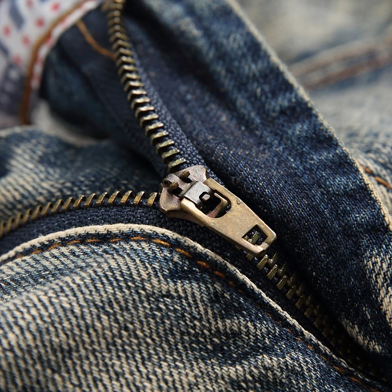 Мужские облегающие джинсы HMILY Прямые рваные состаренные плиссированные