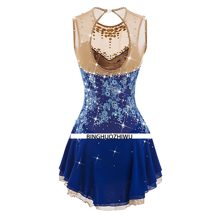 Голубое платье для фигурного катания ледяной юбки конькобежцев спандекс женщин |