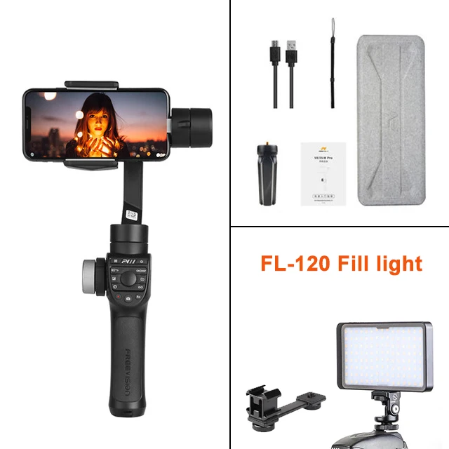 with light Freevision Vilta-M Pro 3-осевой карданный стабилизатор смартфона для телефона IPhone huawei Gopro Vlog samsung стабилизатор для мобильного телефона - Цвет: with light