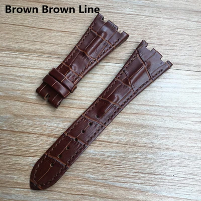 Brown Brown Line Для AP ремешок 28 мм черный синий серый зеленый коричневый с стежками натуральная кожа часы браслет со стальной пряжкой - Цвет ремешка: Brown Brown Line