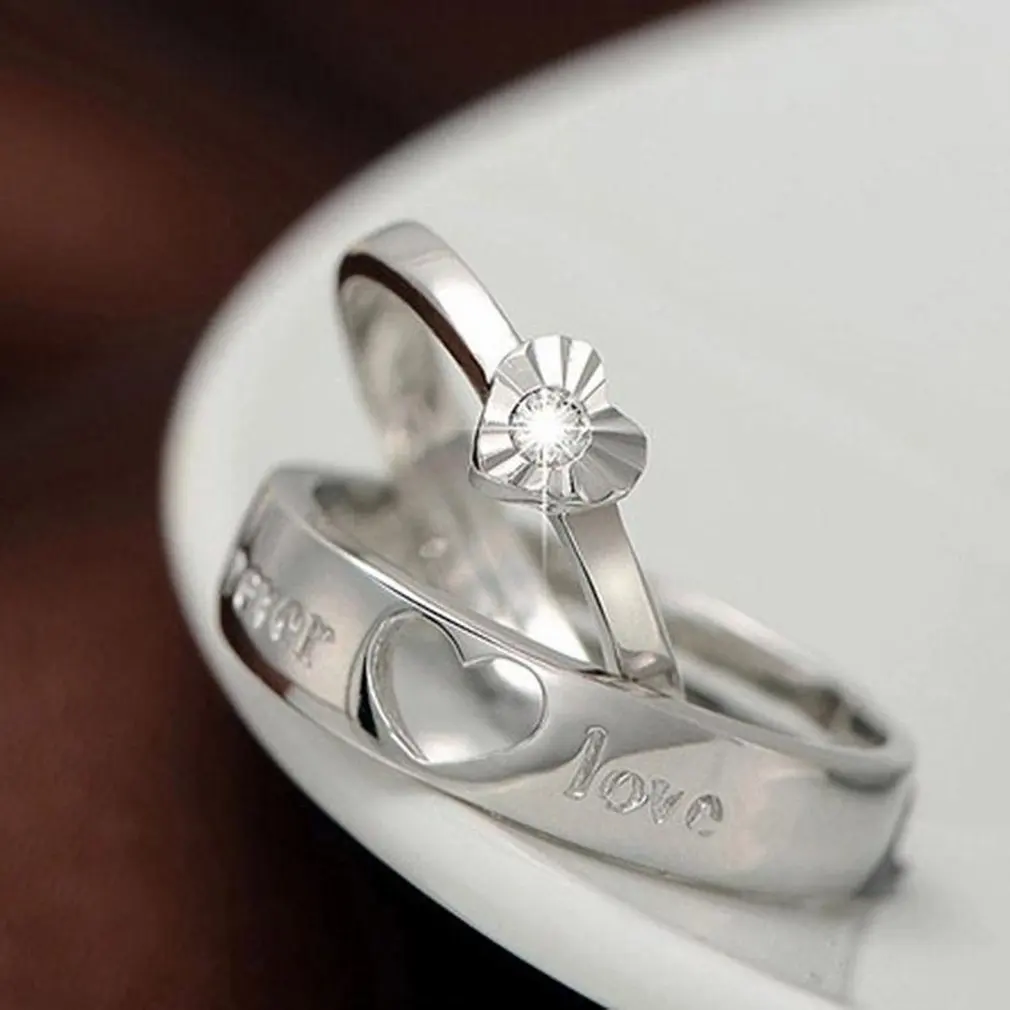 Трендовое регулируемое кольцо для влюбленных пар из серебра 925 пробы с цирконием