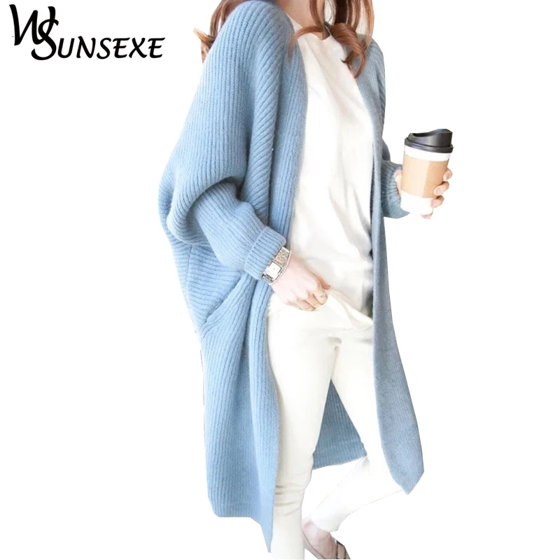 Batwing Sleeve Knitted Long Cardigan Sweaters Female Casual Loose Kimono Cape 2017 Warm New Autumn Winter Sweater Women |