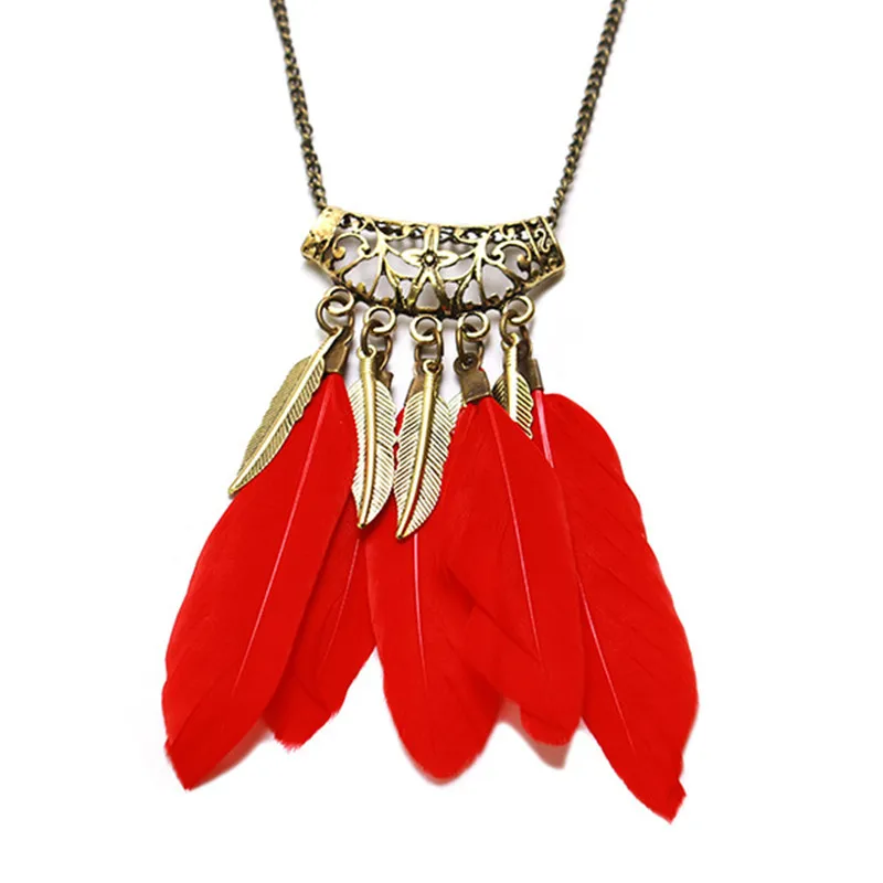 Винтажное Бохо большое перо Лист кисточкой ожерелье с кулоном в ретро стиле