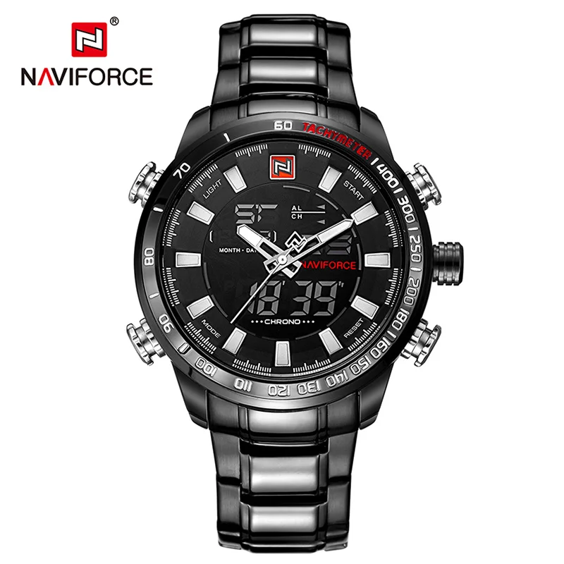 Black White NAVIFORCE часы мужские спортивные мужские полностью Стальные кварцевые цифровые часы водонепроницаемые часы Relogio Masculino синие часы дропшиппинг час - Цвет: Black White