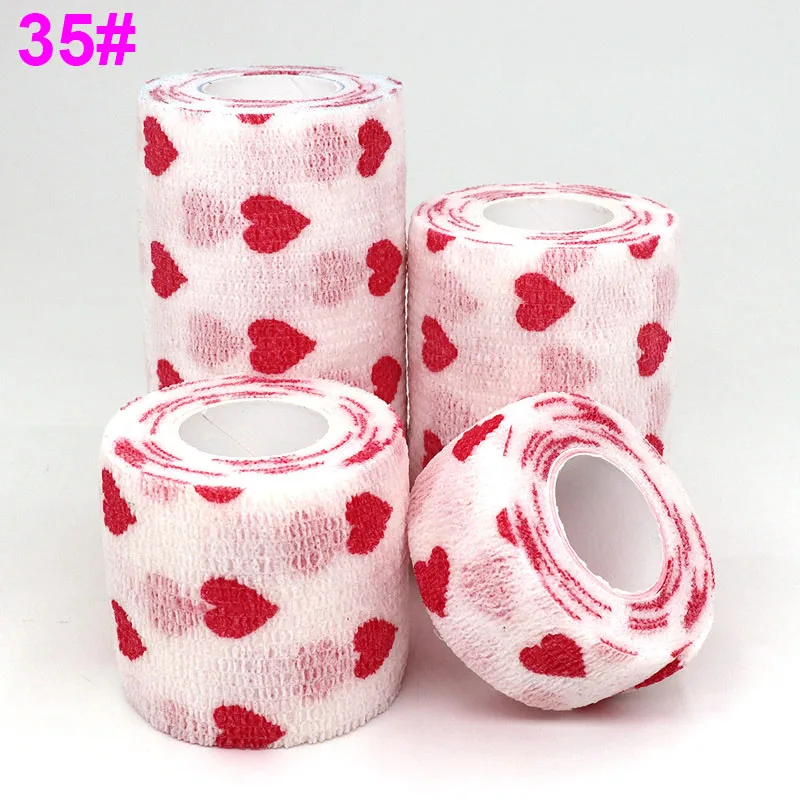 35 Heart White 4,5 м красочные спортивные наколенники медицинская терапия Печатный Эластичный бинт протектор самоклеющиеся обертывание лента для пальцев сустава Pet - Цвет: 35 Heart White