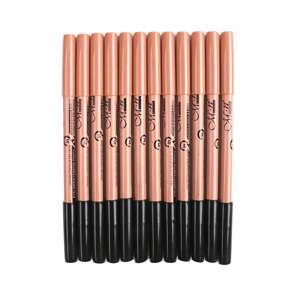 Hot Menow P09015 12pcs/set Cosmetic 2 in 1 pencil makeup Concealer+Eyebrow Pencil Two-head Pencils Long lasting easy to apply