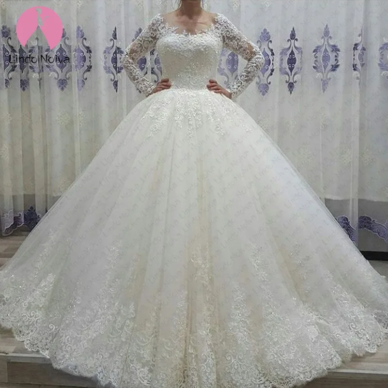 picture color Vestido De Noiva Прозрачный лиф сексуальный халат De Mariee длинный хвост невесты платья Brautkleid платье с круглым вырезом и длинными рукавами Свадебные платья - Цвет: picture color
