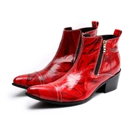 batzuzhi western cowboy boots men pointed toe genuine leather men boots 6 5cm heels red party wedding boots shoes men big 46