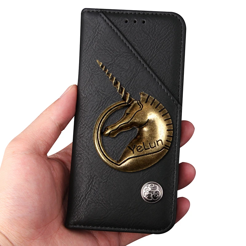 Black Чехол для samsung Galaxy A50 чехол Высокое качество Ретро 3D единорог Флип кожаный чехол для samsung A 50 A505FD чехол для телефона - Цвет: Black