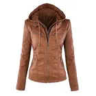 Женская кожаная куртка MONERFFI, осенняя мотоциклетная куртка размера плюс, Повседневная Уличная куртка из искусственной кожи с капюшоном и длинным рукавом