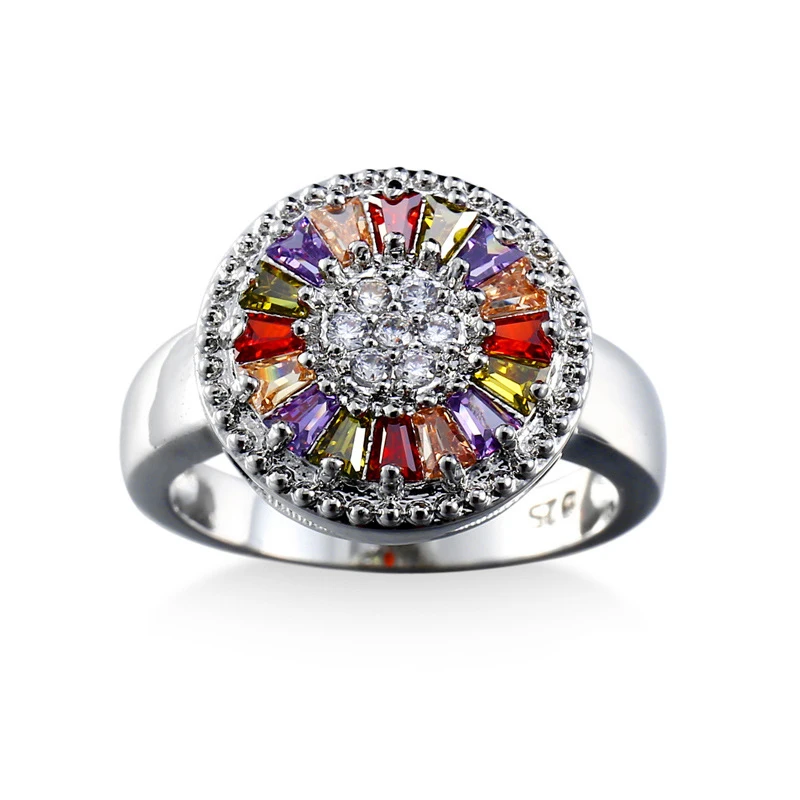 Fashion Super Flash Zircon Silver Color Ring Women Men Made With Genuine Colorful Austrian Crystals Full Sizes Wholesale